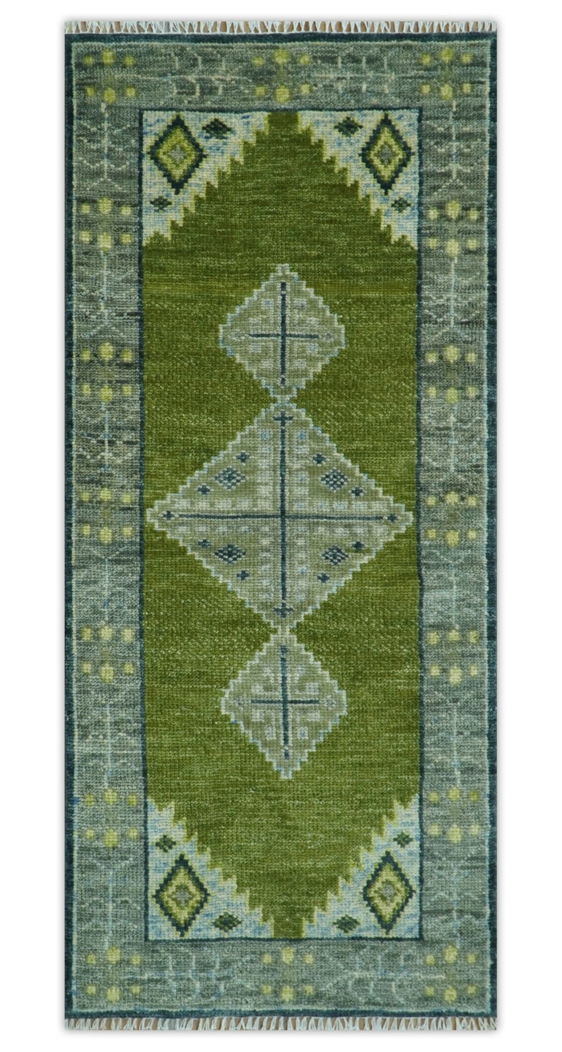 Made to Order Runner Traditional Heriz Green And Gray Hand Knotted Wool Rug.