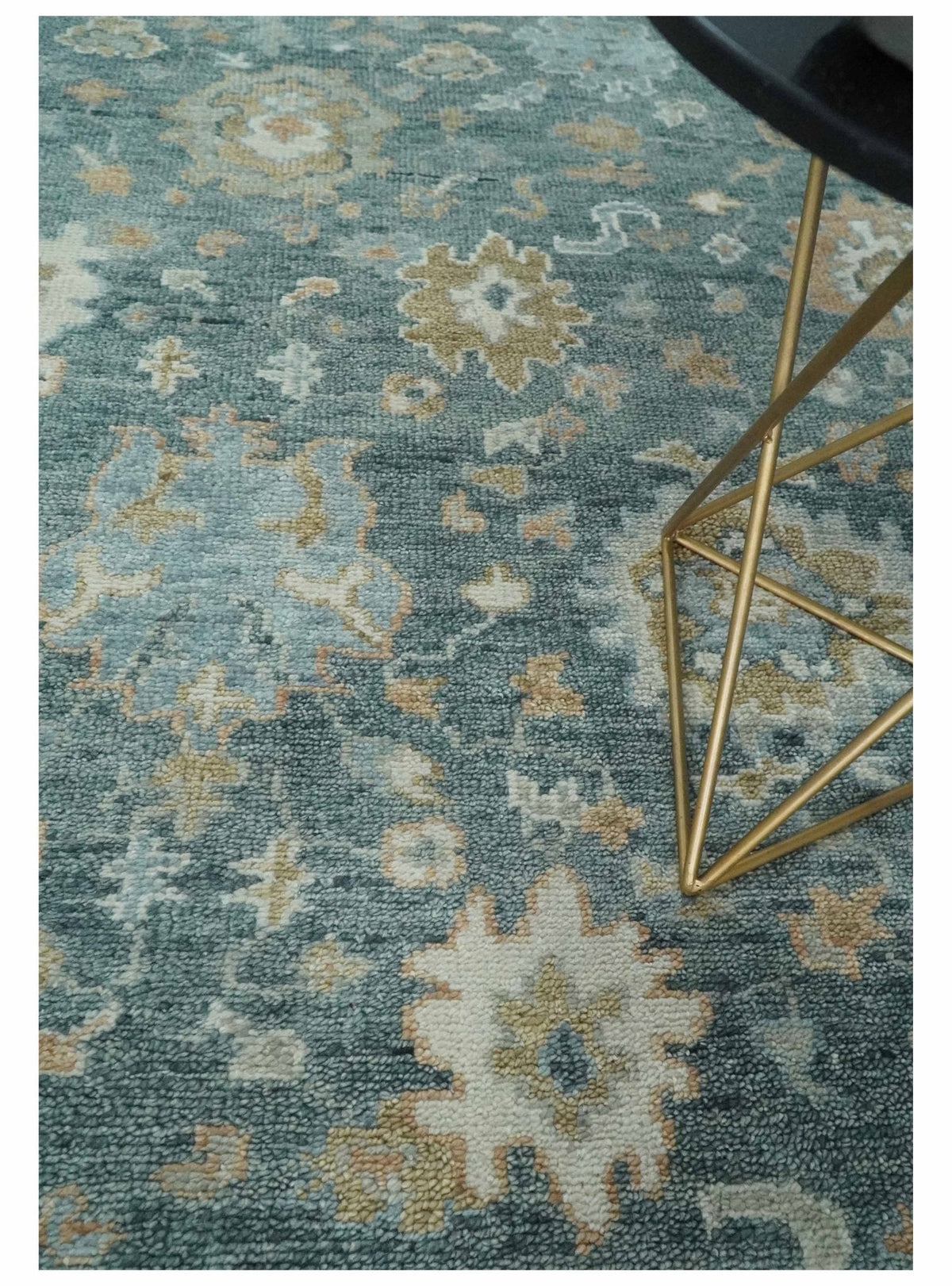 Made to Order Teal, Olive and Silver Antique Style Hand knotted Oushak wool Area Rug.