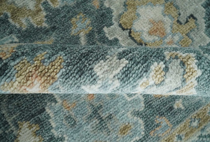 Made to Order Teal, Olive and Silver Antique Style Hand knotted Oushak wool Area Rug.