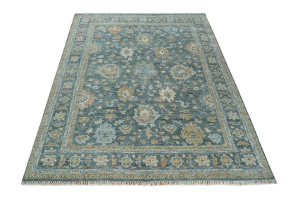 Made to Order Teal, Olive and Silver Antique Style Hand knotted Oushak wool Area Rug.