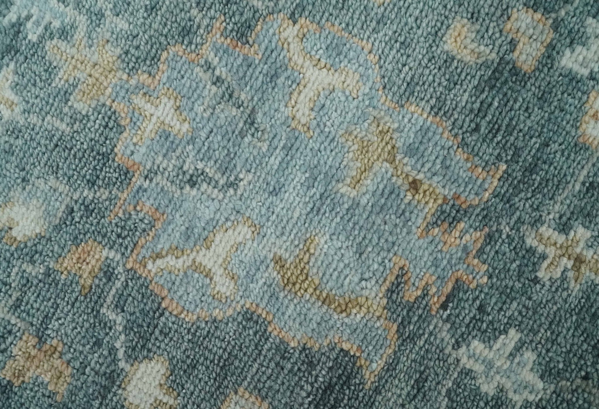 Made to Order Teal, Olive and Silver Antique Style Hand knotted Oushak wool Area Rug.