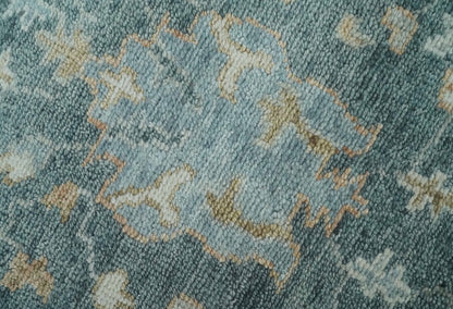Made to Order Teal, Olive and Silver Antique Style Hand knotted Oushak wool Area Rug.