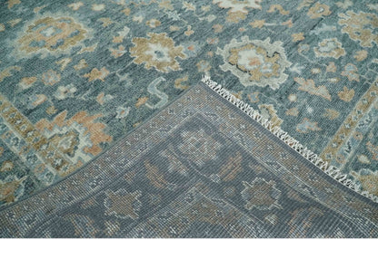 Made to Order Teal, Olive and Silver Antique Style Hand knotted Oushak wool Area Rug.