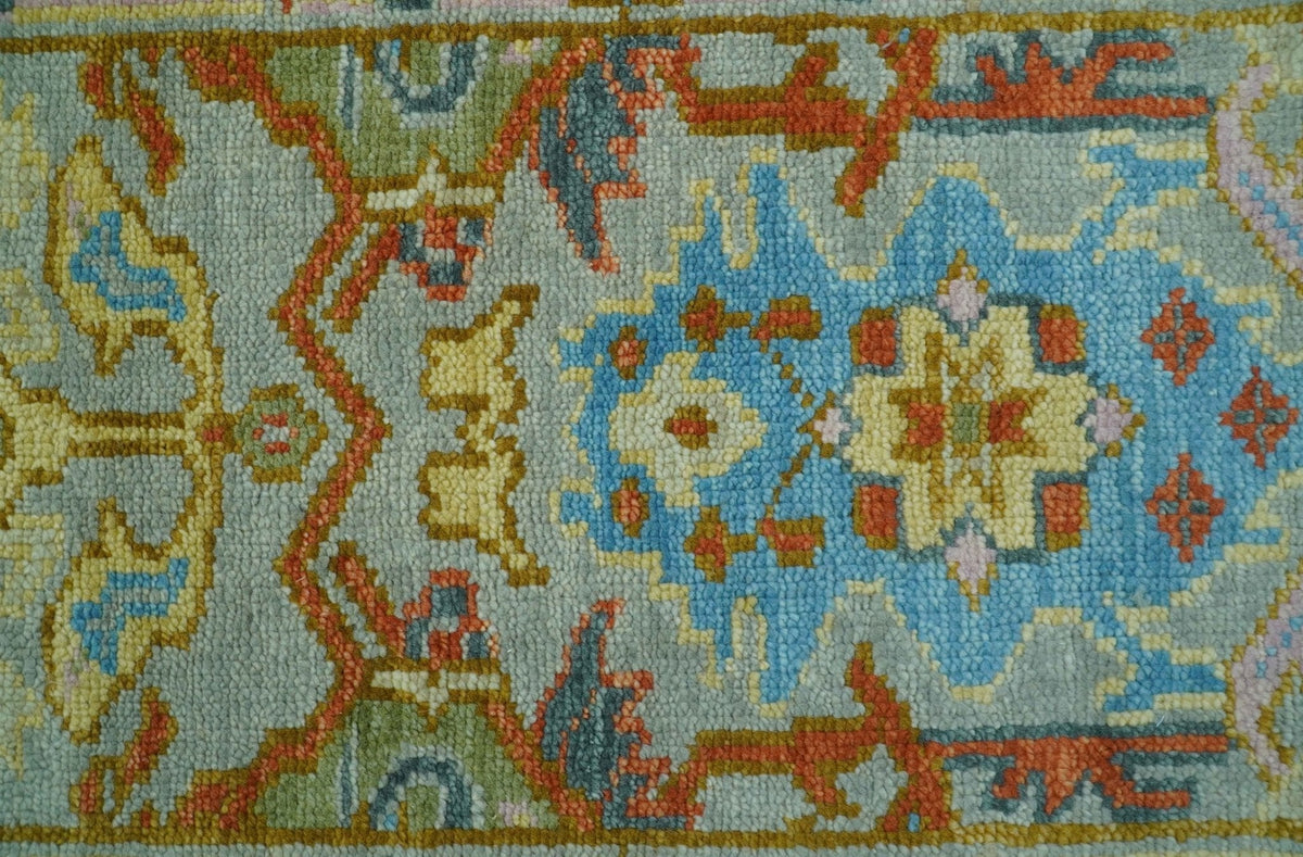 Made to Order Traditional Olive And Blue Hand Knotted Runner Wool Rug.