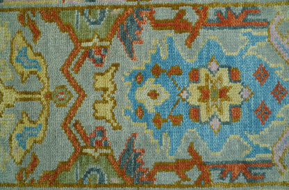 Made to Order Traditional Olive And Blue Hand Knotted Runner Wool Rug.