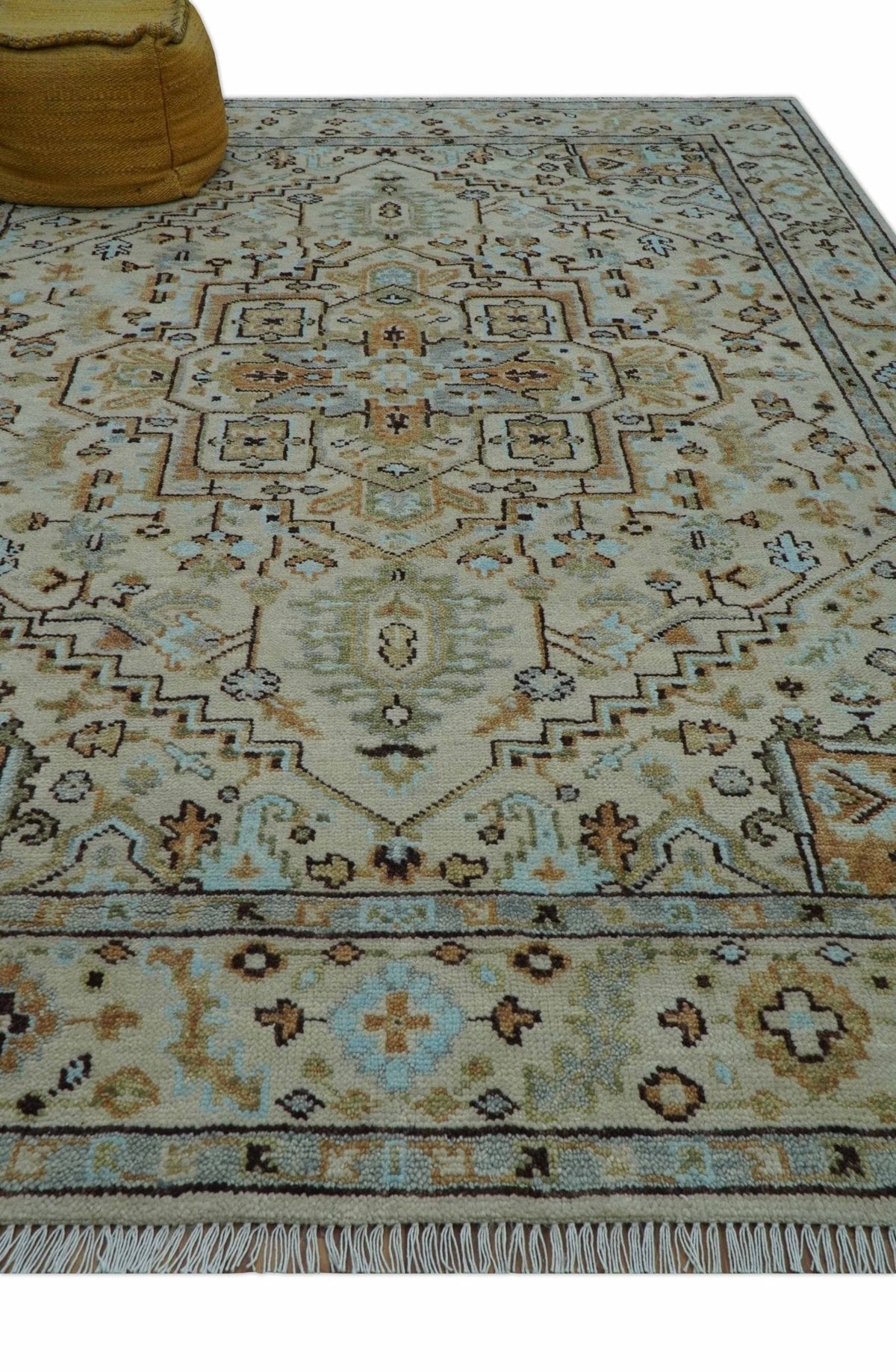 Made to Order Traditional Turkish Design Beige And Blue Wool Rug.