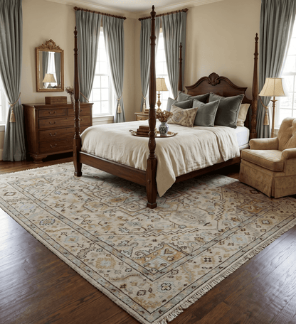 Made to Order Traditional Turkish Design Beige And Blue Wool Rug.
