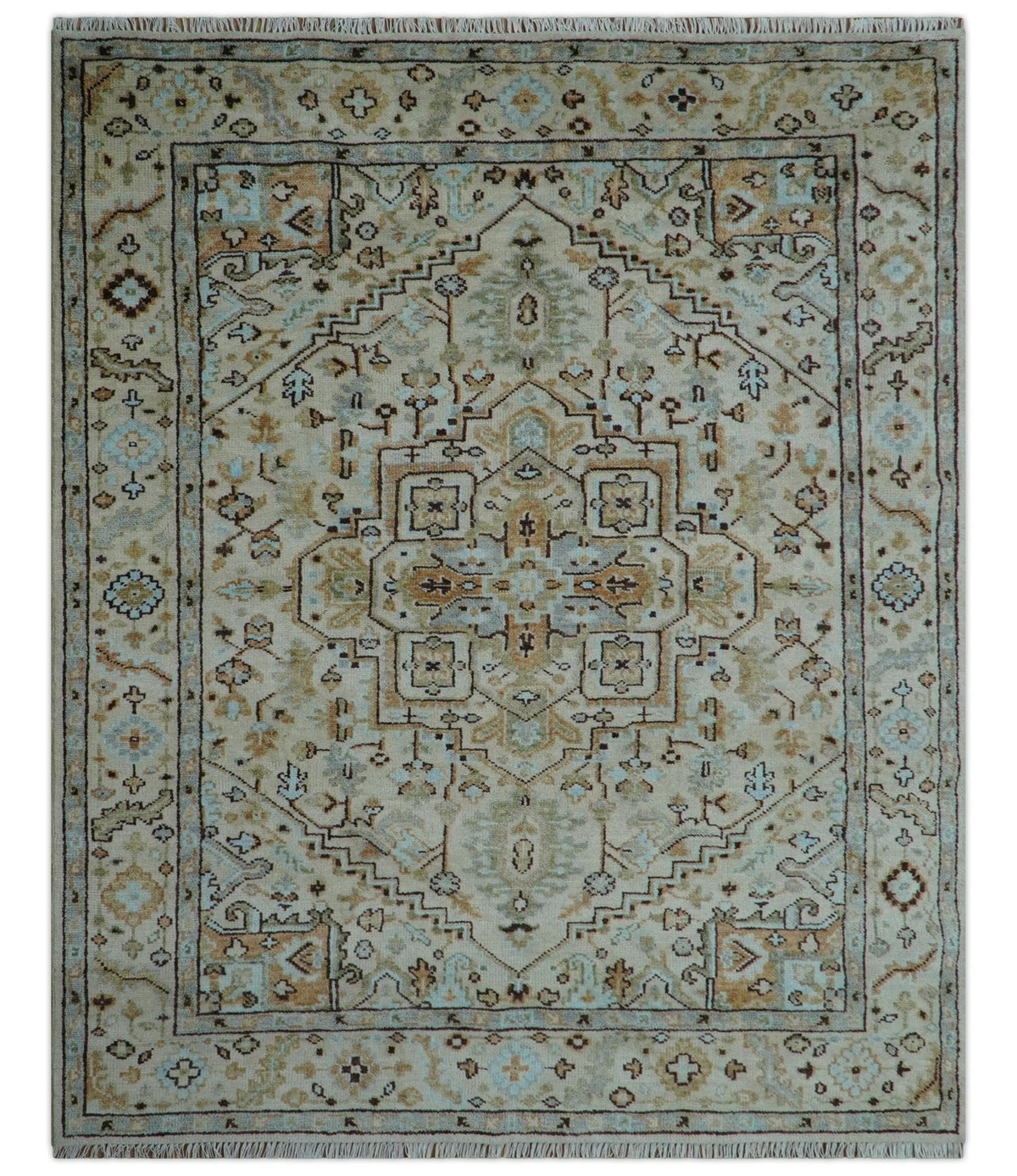 Made to Order Traditional Turkish Design Beige And Blue Wool Rug.