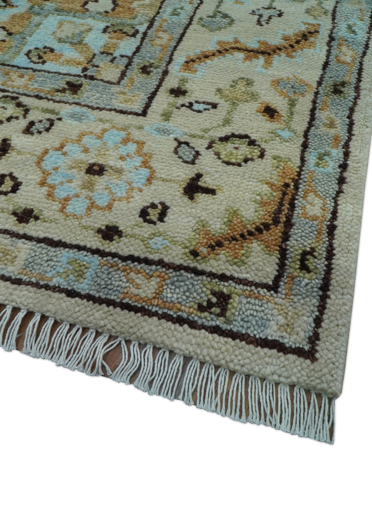 Made to Order Traditional Turkish Design Beige And Blue Wool Rug.