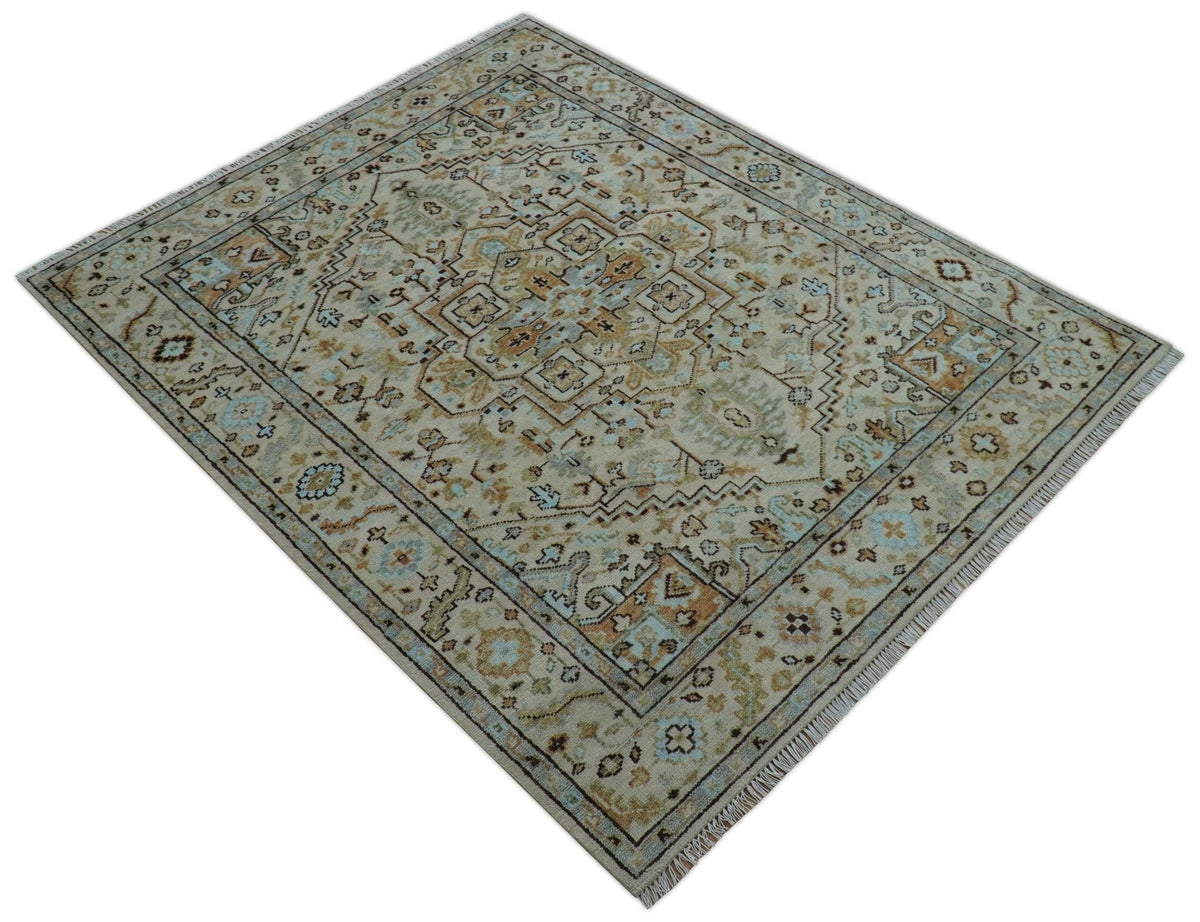 Made to Order Traditional Turkish Design Beige And Blue Wool Rug.