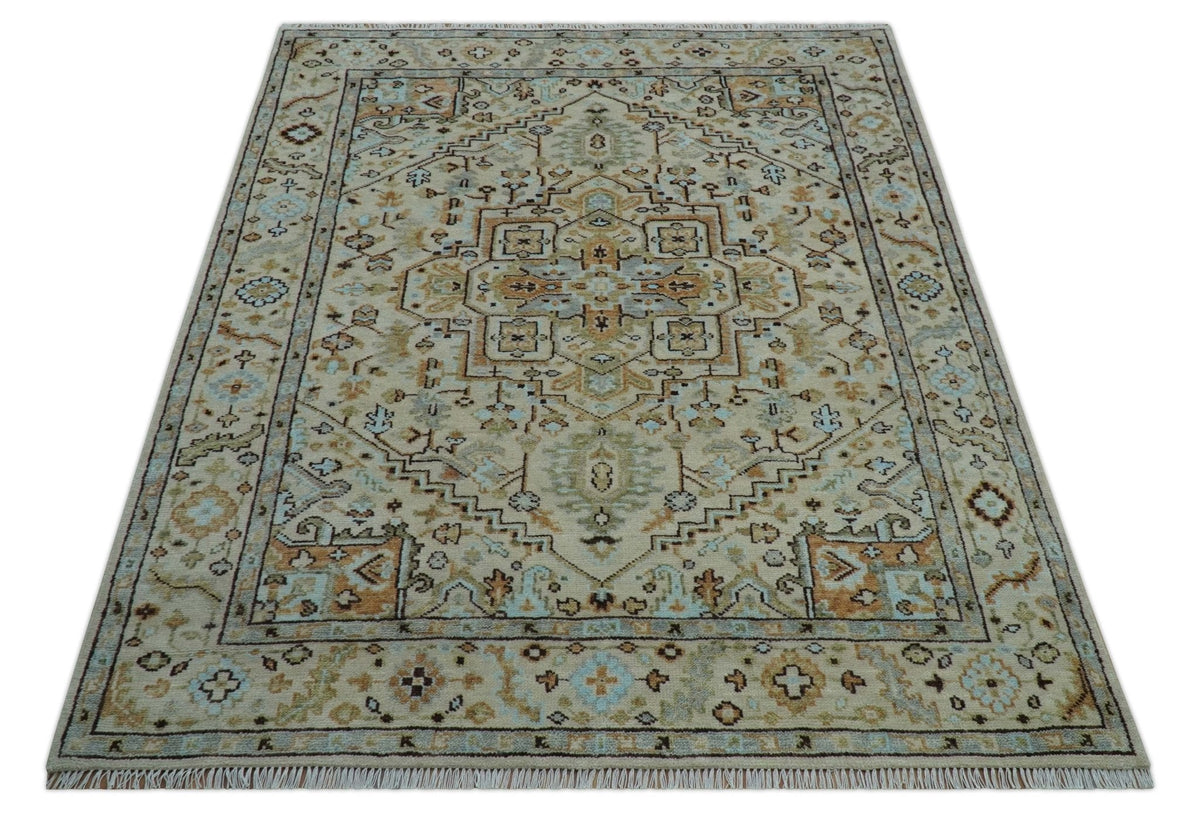 Made to Order Traditional Turkish Design Beige And Blue Wool Rug.