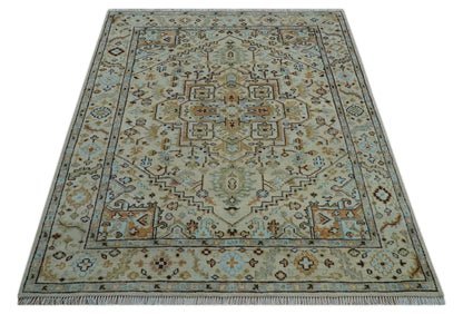 Made to Order Traditional Turkish Design Beige And Blue Wool Rug.