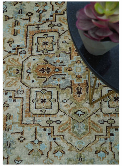Made to Order Traditional Turkish Design Beige And Blue Wool Rug.