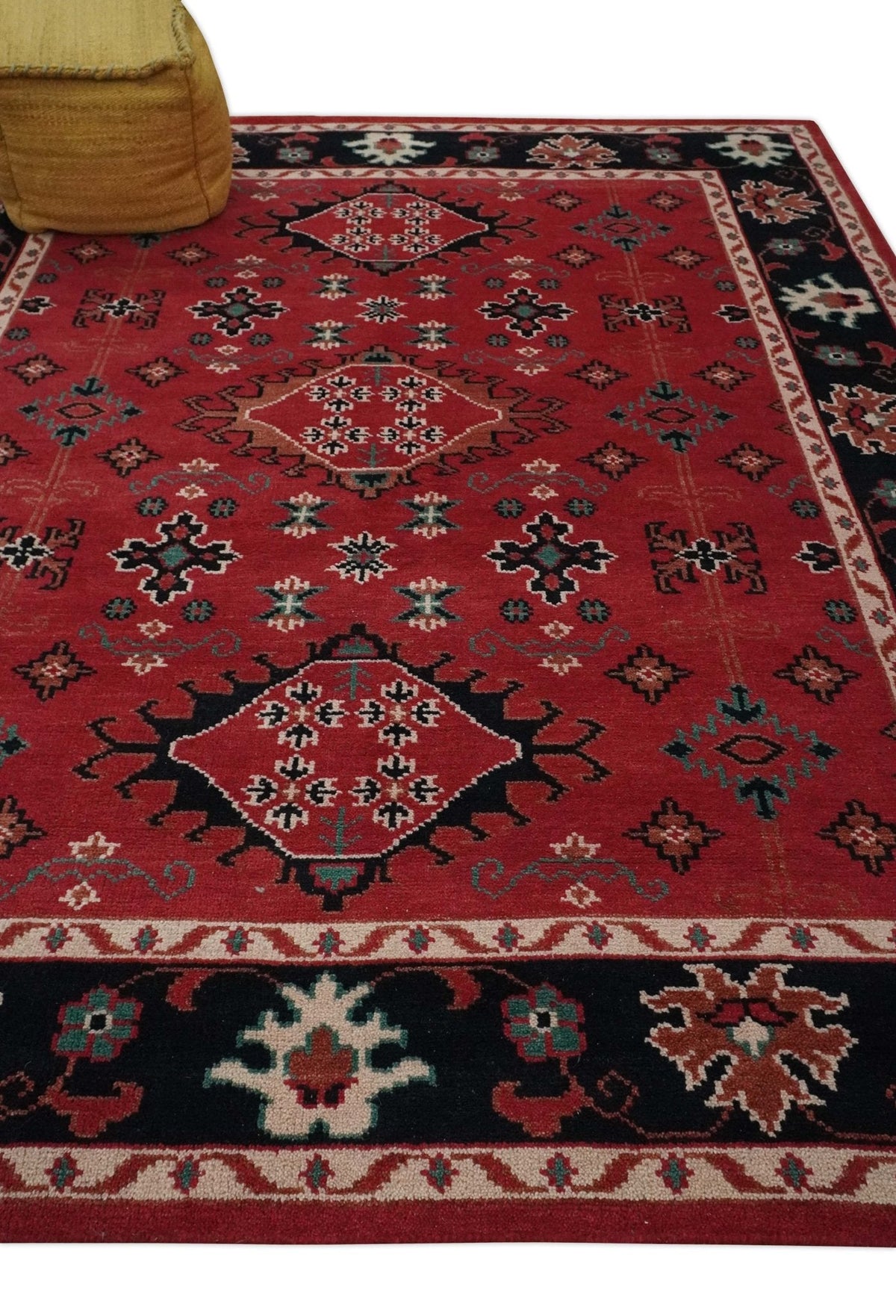 Maroon and Black Traditional Oriental Hand Knotted Custom Made wool Area Rug.