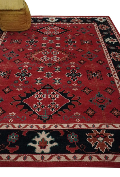 Maroon and Black Traditional Oriental Hand Knotted Custom Made wool Area Rug.
