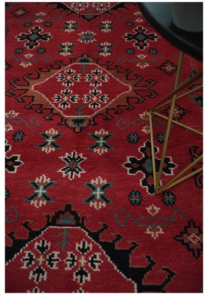 Maroon and Black Traditional Oriental Hand Knotted Custom Made wool Area Rug.