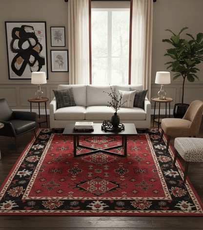 Maroon and Black Traditional Oriental Hand Knotted Custom Made wool Area Rug.