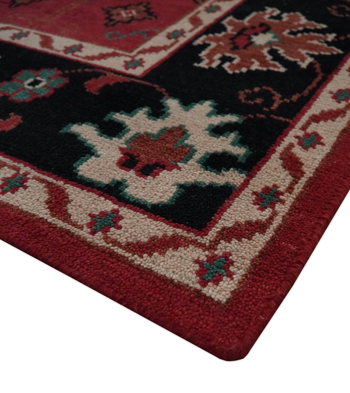 Maroon and Black Traditional Oriental Hand Knotted Custom Made wool Area Rug.