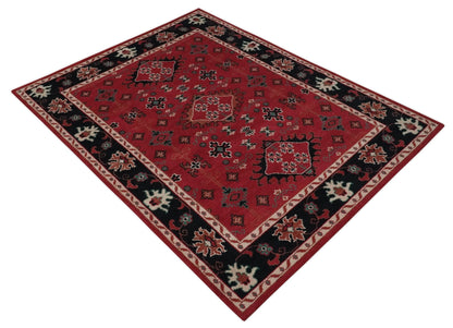 Maroon and Black Traditional Oriental Hand Knotted Custom Made wool Area Rug.