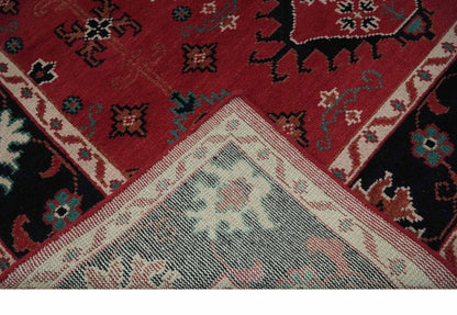 Maroon and Black Traditional Oriental Hand Knotted Custom Made wool Area Rug.