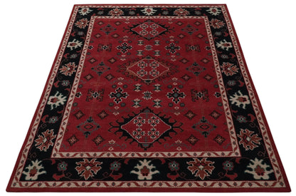 Maroon and Black Traditional Oriental Hand Knotted Custom Made wool Area Rug.