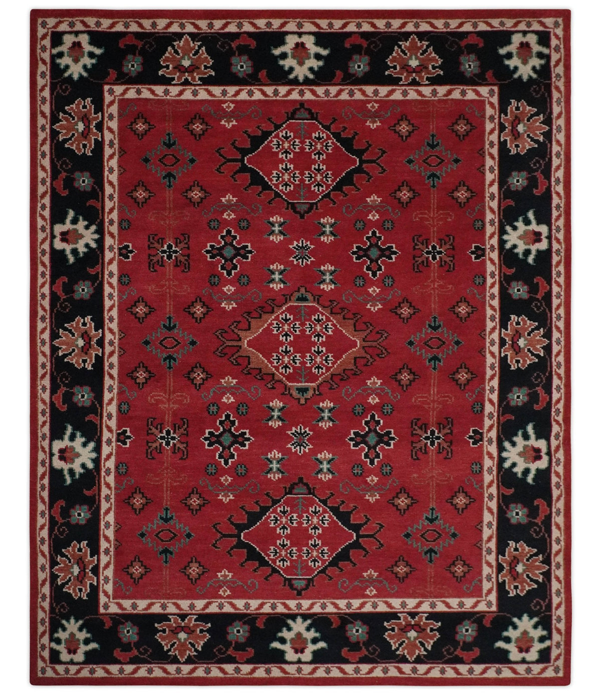 Maroon and Black Traditional Oriental Hand Knotted Custom Made wool Area Rug.