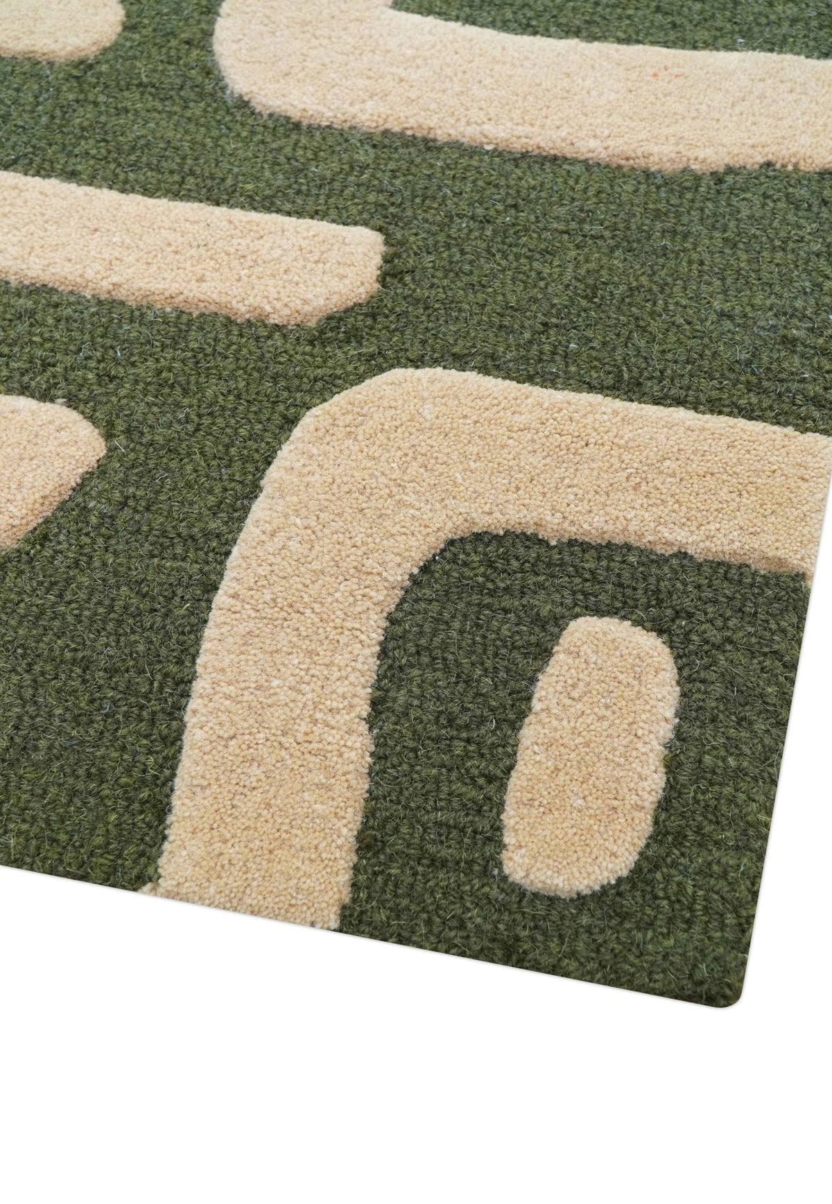 Maze Custom Made Modern Abstract Design Olive Hand Tufted Wool Area Rug.