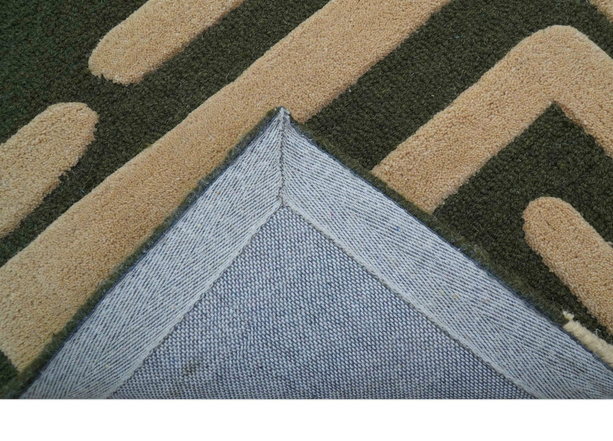 Maze Custom Made Modern Abstract Design Olive Hand Tufted Wool Area Rug.