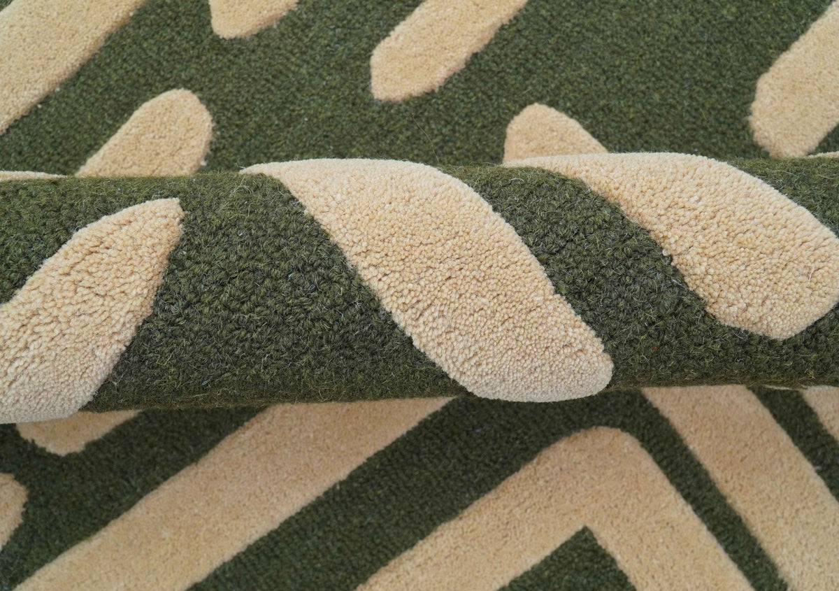 Maze Custom Made Modern Abstract Design Olive Hand Tufted Wool Area Rug.
