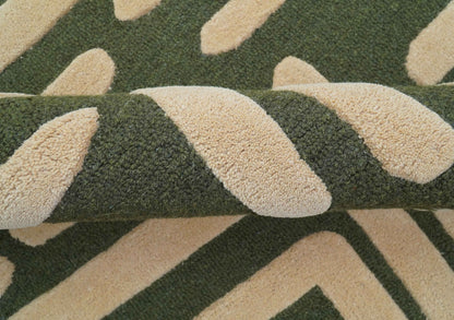 Maze Custom Made Modern Abstract Design Olive Hand Tufted Wool Area Rug.