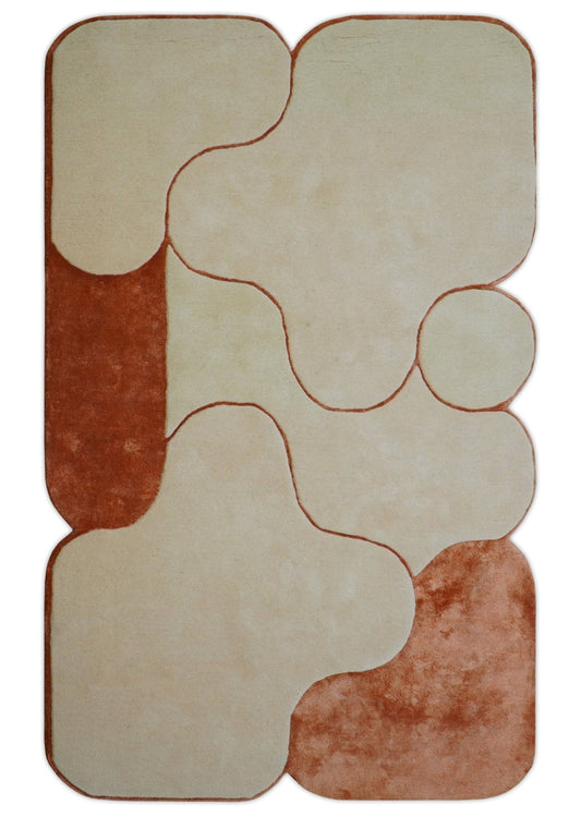Maze Custom Made Modern Design Beige Hand Tufted Wool Rug.