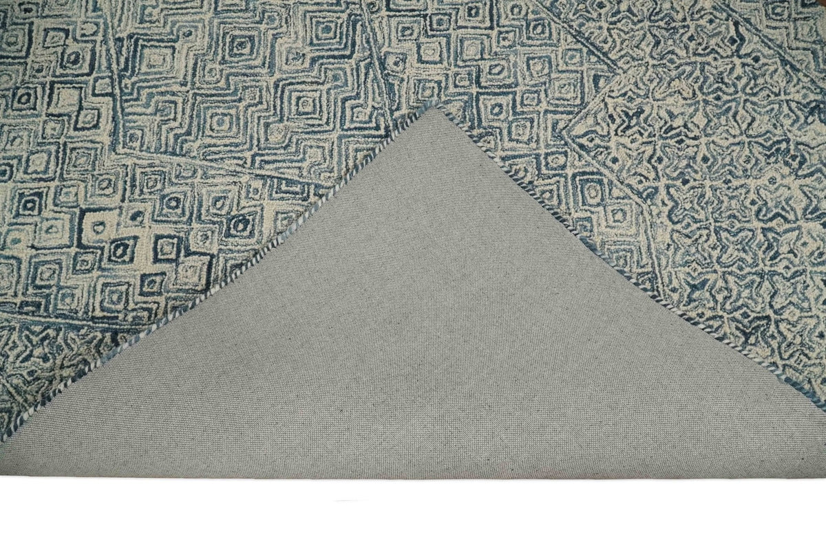 Mid Century Modern Hand Tufted 2x3, 3x5, 5x8, 6x9, 8x10 and 9x12 Woolen Beige and Blue Area Rug | MIR1.