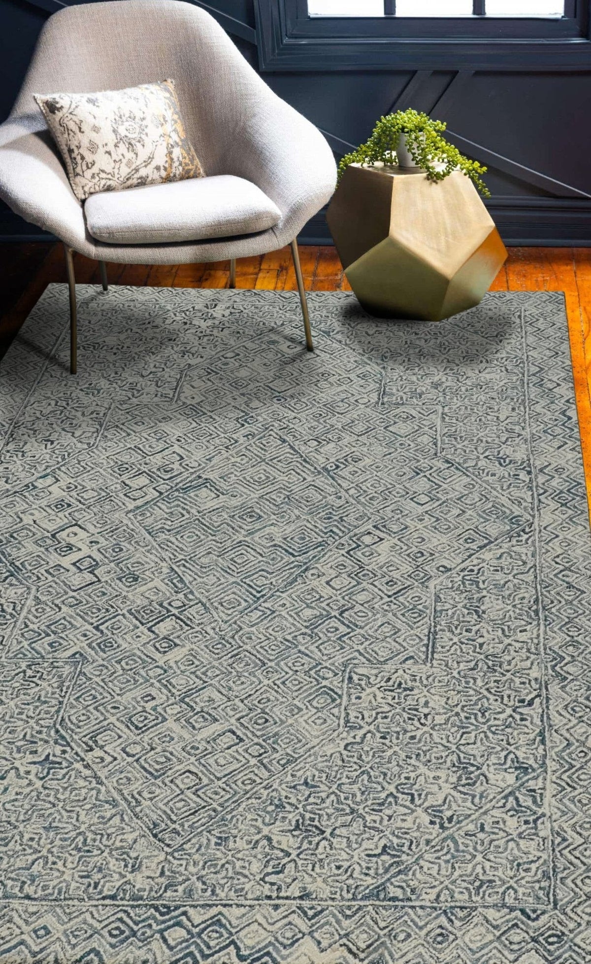 Mid Century Modern Hand Tufted 2x3, 3x5, 5x8, 6x9, 8x10 and 9x12 Woolen Beige and Blue Area Rug | MIR1.