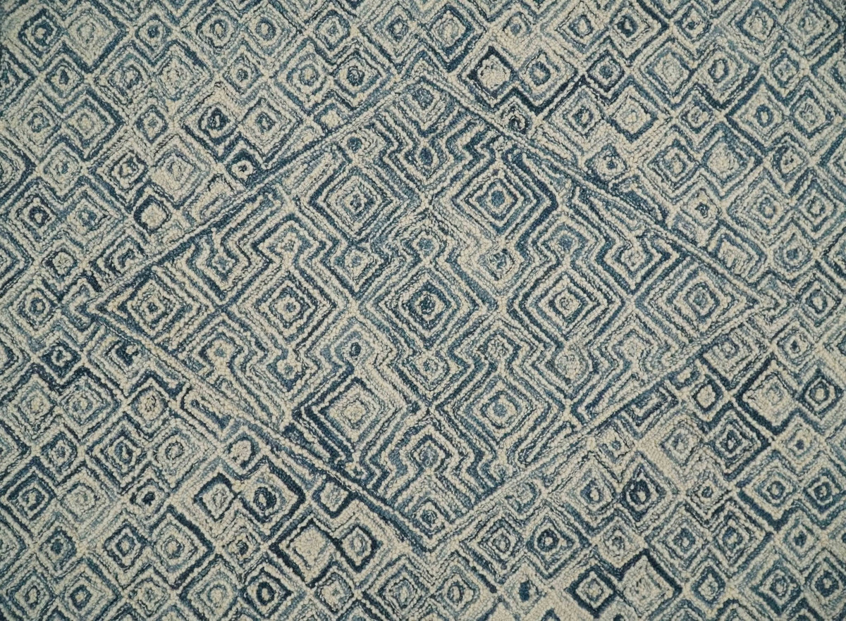 Mid Century Modern Hand Tufted 2x3, 3x5, 5x8, 6x9, 8x10 and 9x12 Woolen Beige and Blue Area Rug | MIR1.