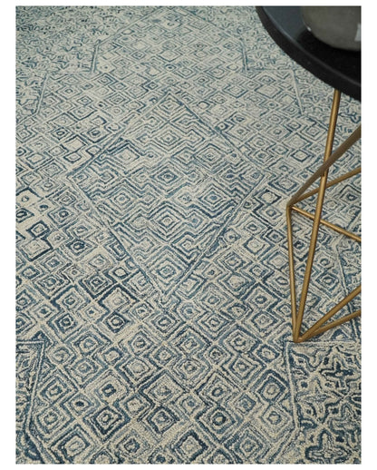 Mid Century Modern Hand Tufted 2x3, 3x5, 5x8, 6x9, 8x10 and 9x12 Woolen Beige and Blue Area Rug | MIR1.
