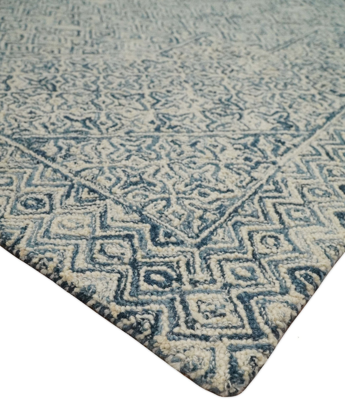 Mid Century Modern Hand Tufted 2x3, 3x5, 5x8, 6x9, 8x10 and 9x12 Woolen Beige and Blue Area Rug | MIR1.