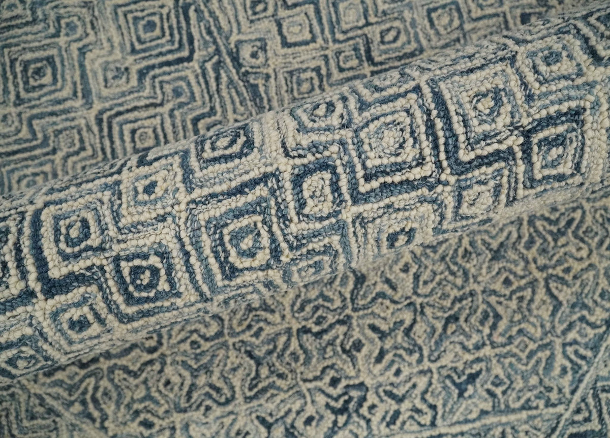 Mid Century Modern Hand Tufted 2x3, 3x5, 5x8, 6x9, 8x10 and 9x12 Woolen Beige and Blue Area Rug | MIR1.