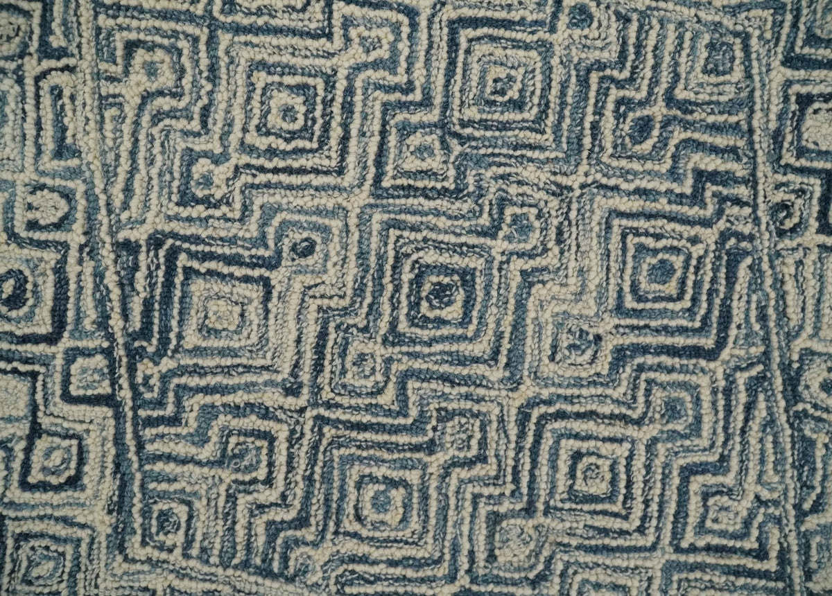 Mid Century Modern Hand Tufted 2x3, 3x5, 5x8, 6x9, 8x10 and 9x12 Woolen Beige and Blue Area Rug | MIR1.