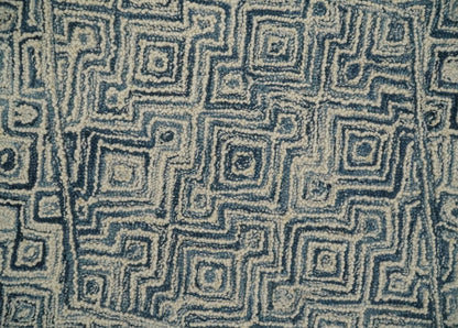 Mid Century Modern Hand Tufted 2x3, 3x5, 5x8, 6x9, 8x10 and 9x12 Woolen Beige and Blue Area Rug | MIR1.