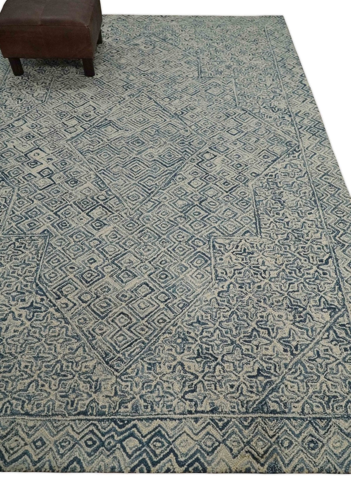 Mid Century Modern Hand Tufted 2x3, 3x5, 5x8, 6x9, 8x10 and 9x12 Woolen Beige and Blue Area Rug | MIR1.