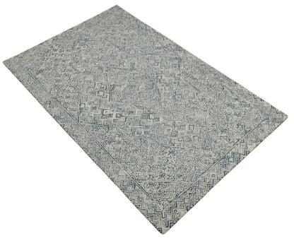 Mid Century Modern Hand Tufted 2x3, 3x5, 5x8, 6x9, 8x10 and 9x12 Woolen Beige and Blue Area Rug | MIR1.