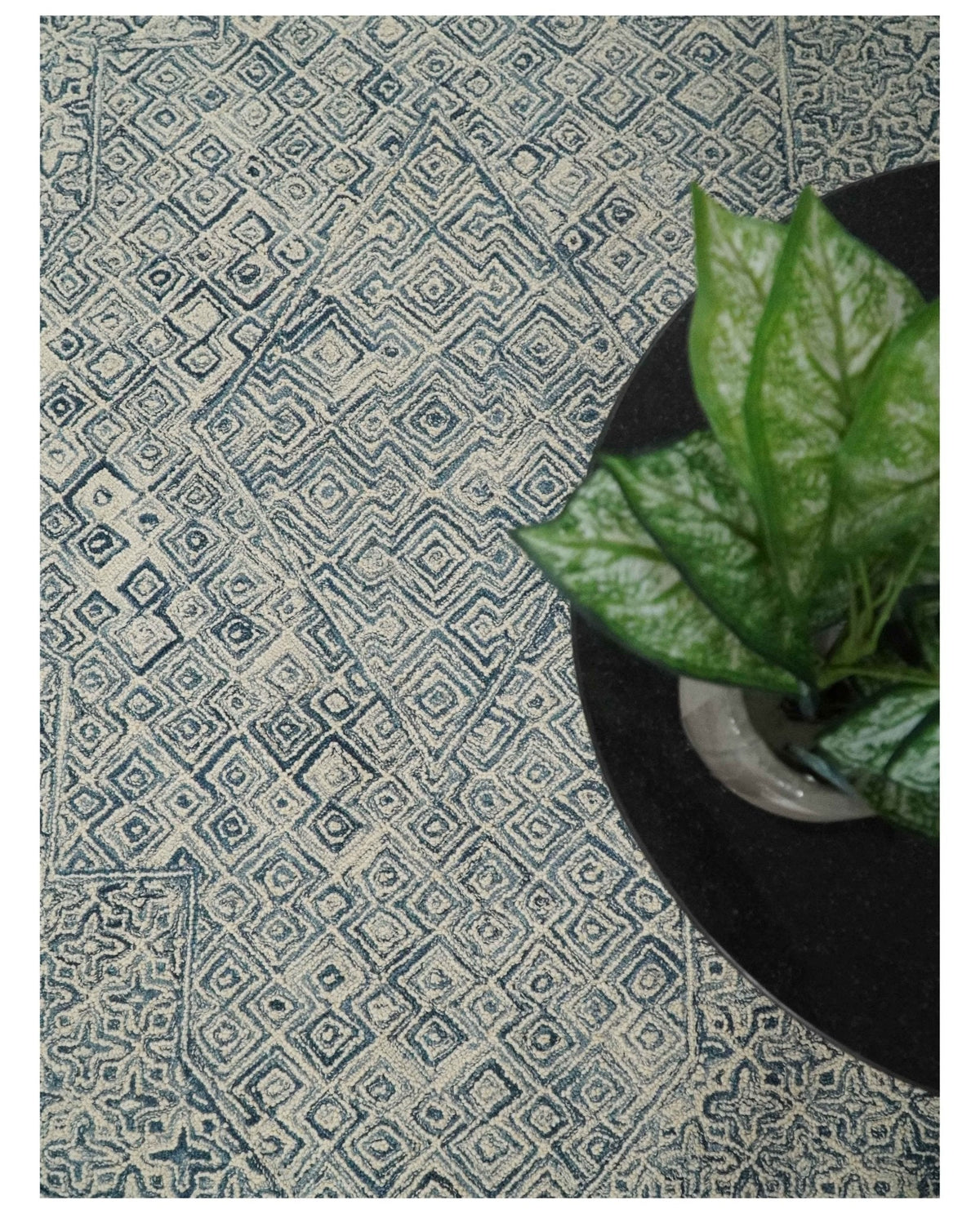 Mid Century Modern Hand Tufted 2x3, 3x5, 5x8, 6x9, 8x10 and 9x12 Woolen Beige and Blue Area Rug | MIR1.