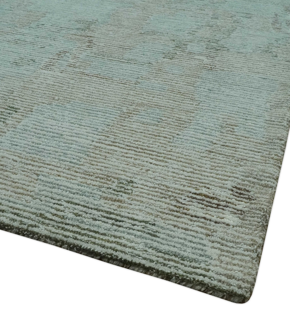 Modern Abstract Teal, Olive and Ivory Hand Tufted Multi Size wool area rug.