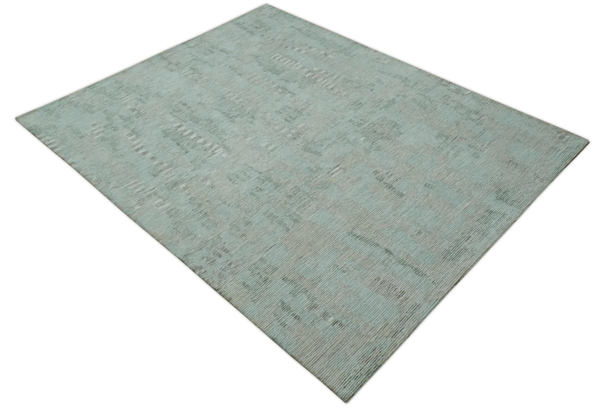 Modern Abstract Teal, Olive and Ivory Hand Tufted Multi Size wool area rug.