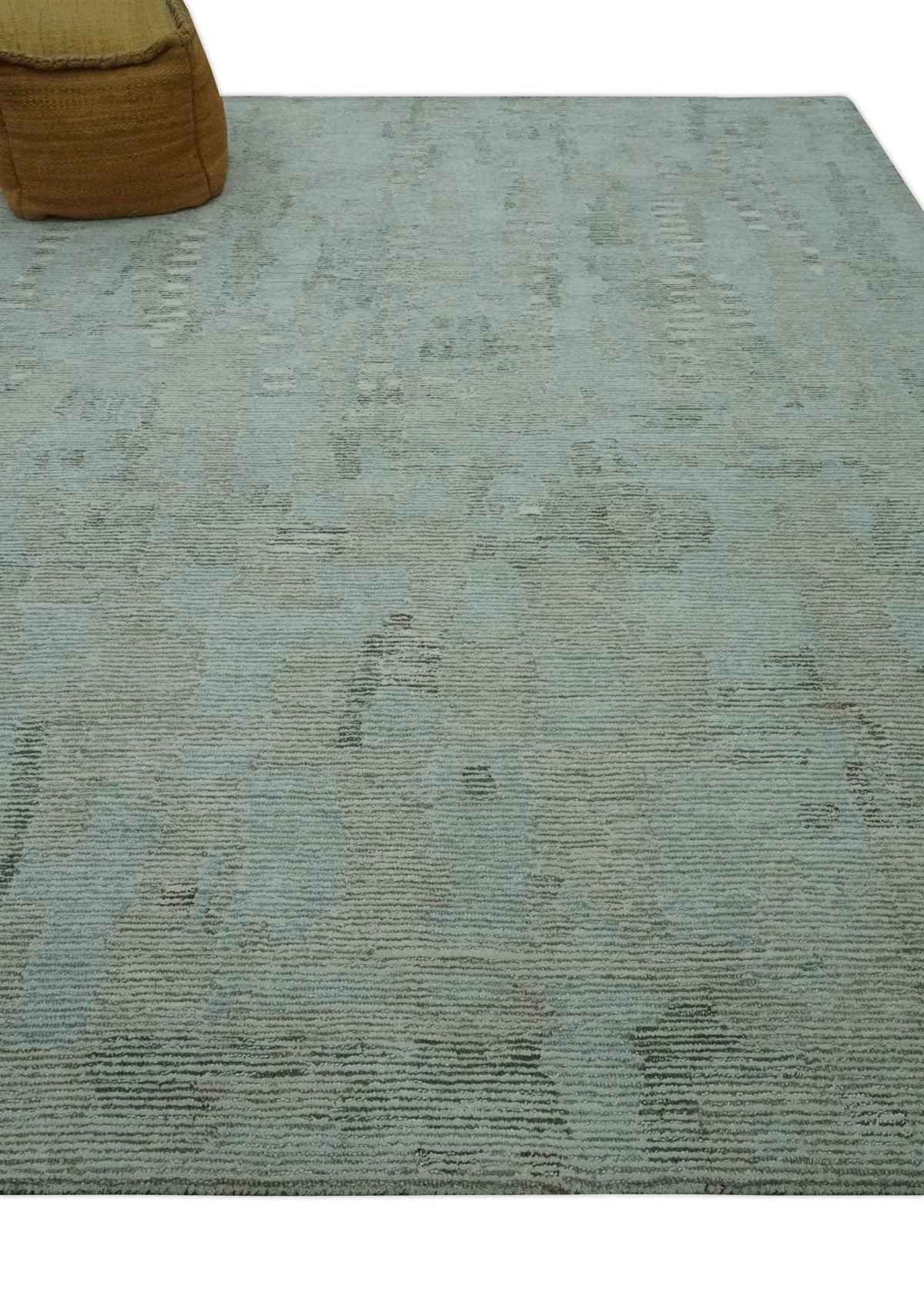 Modern Abstract Teal, Olive and Ivory Hand Tufted Multi Size wool area rug.