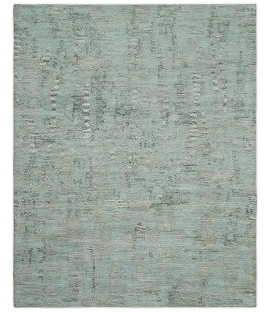Modern Abstract Teal, Olive and Ivory Hand Tufted Multi Size wool area rug.