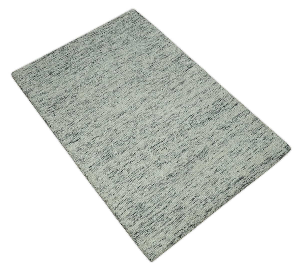 Modern Beige and Charcoal Solid Shaded Hand Tufted Natural Wool Area Rug.