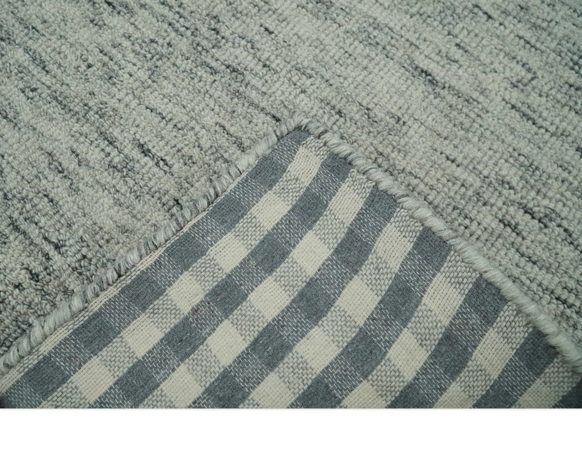 Modern Beige and Charcoal Solid Shaded Hand Tufted Natural Wool Area Rug.