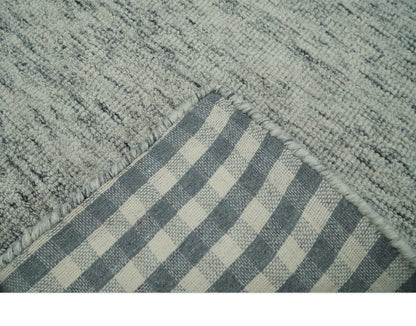 Modern Beige and Charcoal Solid Shaded Hand Tufted Natural Wool Area Rug.