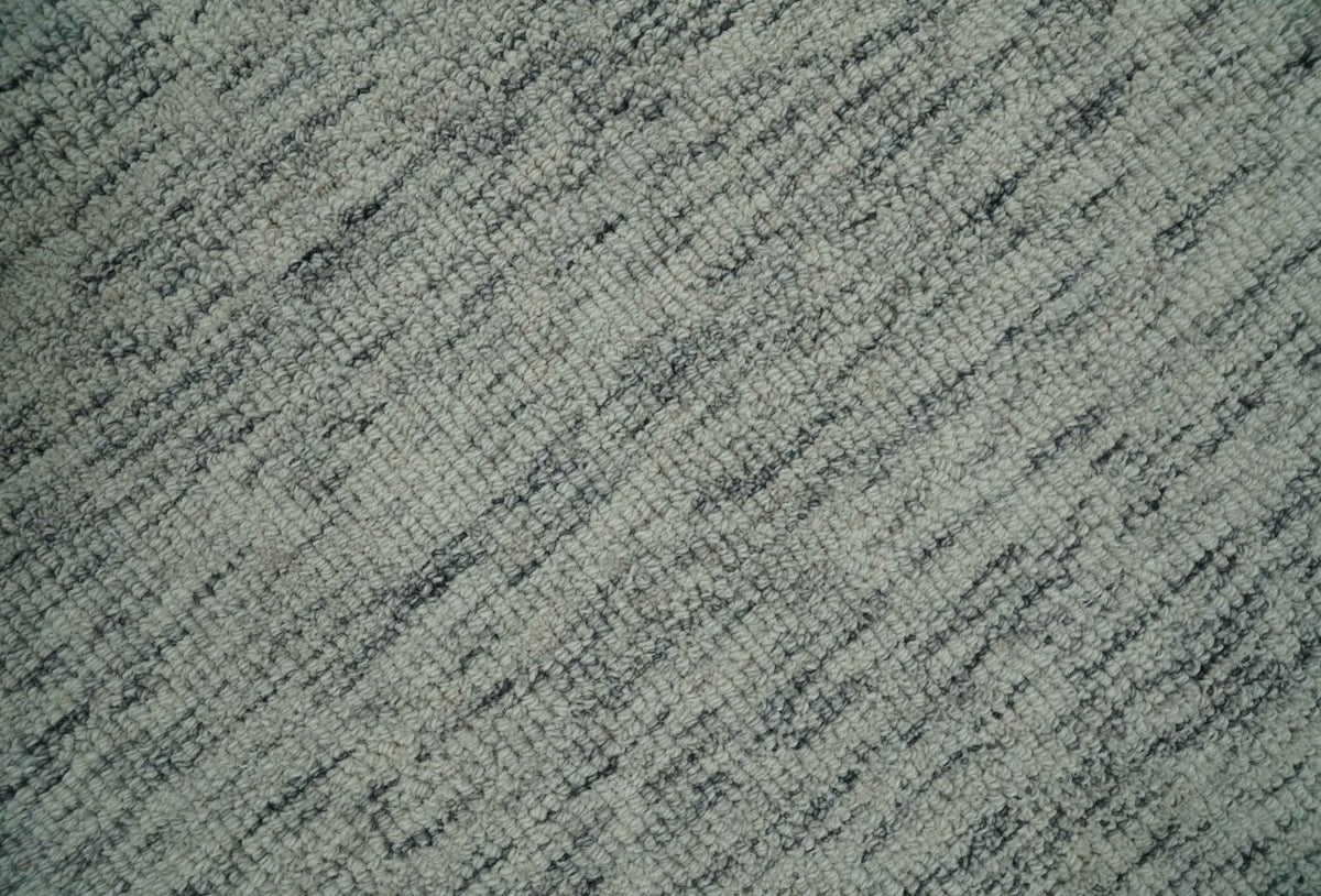 Modern Beige and Charcoal Solid Shaded Hand Tufted Natural Wool Area Rug.